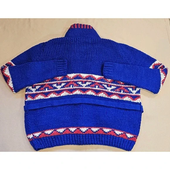 Camp Kitschy Knit Blue Chunky Wool Open Front Belt Starsky Cardigan Size 52 NWT